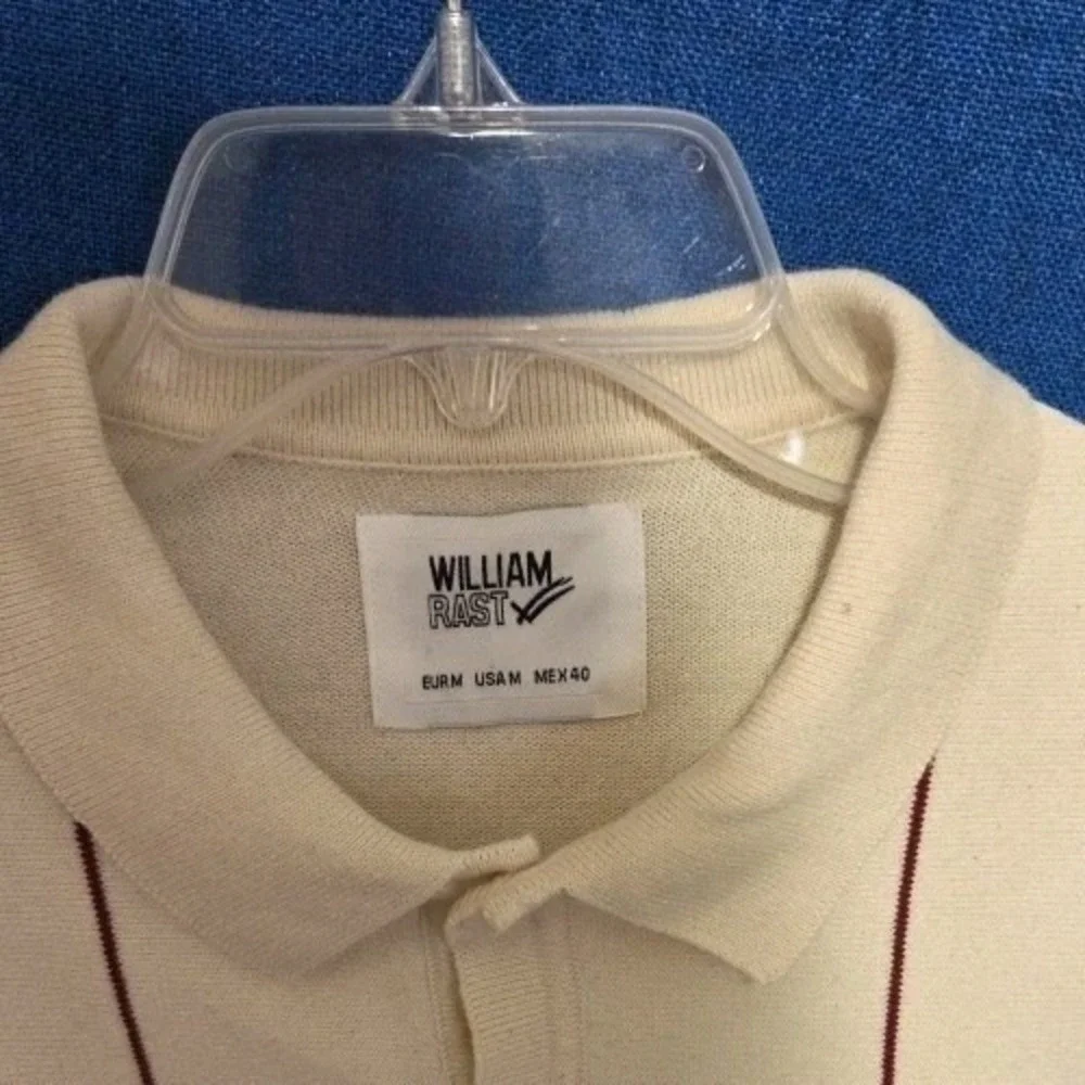 William Rast Men's Medium Knit Polo Sweater Shirt Cream Striped $98 MSRP NWT
